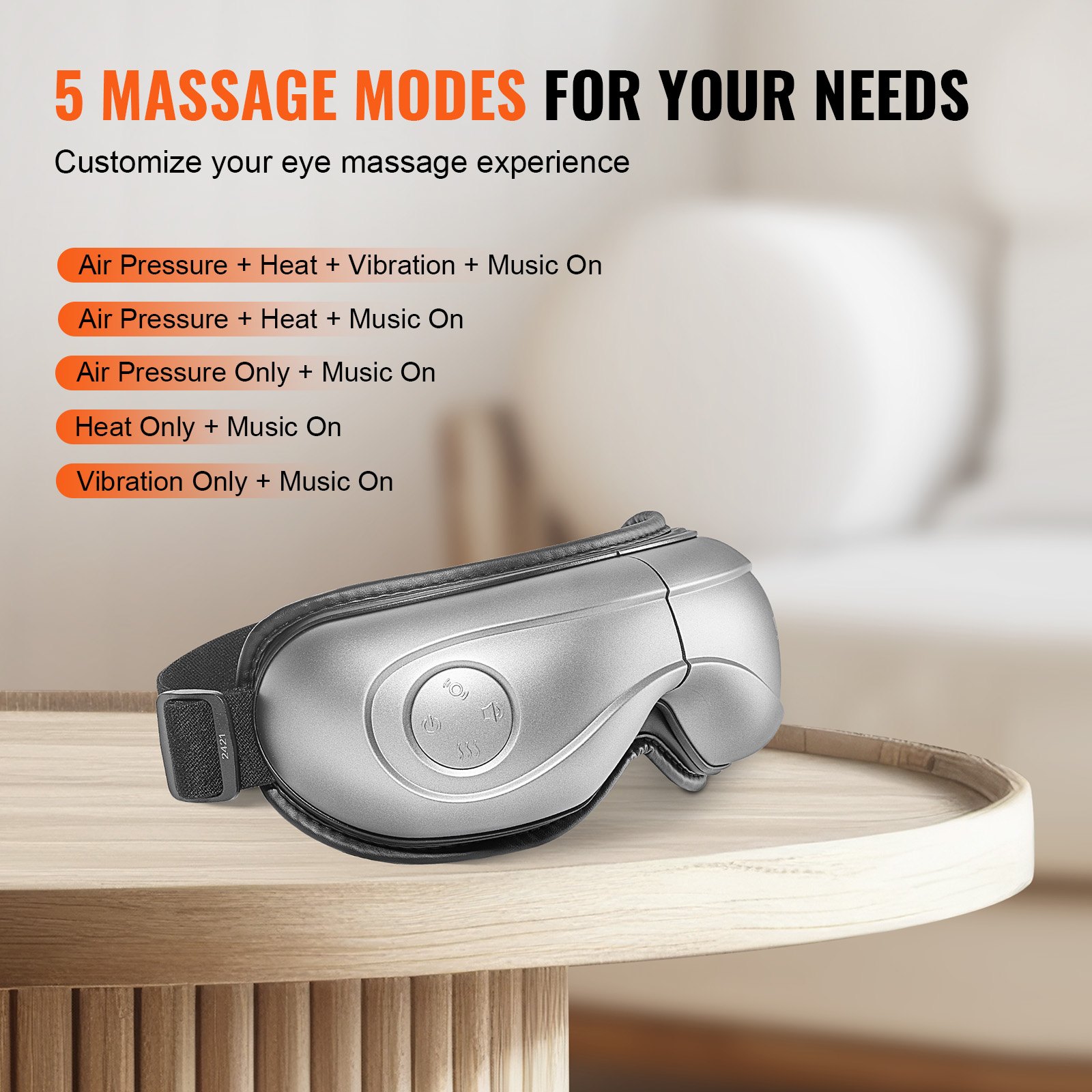 VEVOR Eye Massager with Heat, Heated Eye Massage Mask with 5 Modes and Bluetooth Music, 180° Foldable Eye Care Massager for Migraines, Eye Strain, Dark Circles, Ideal Gift for Mom/Dad, Gray
