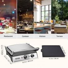 VEVOR Commercial Electric Griddle, 14.5" 1500W Indoor Countertop Grill, Stainless Steel Restaurant Teppanyaki Grill with Non Stick Iron Cooking Plate, 0-446℉ Adjustable Temperature Control