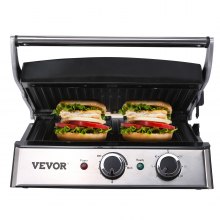 VEVORbrand 110V Commercial Sandwich Panini Press Grill 2X1800W Temperature  Control 122°F-572°F Commercial Panini Grill Non Stick Surface for  Hamburgers Steaks Bacons (Double Grooved Plates) 