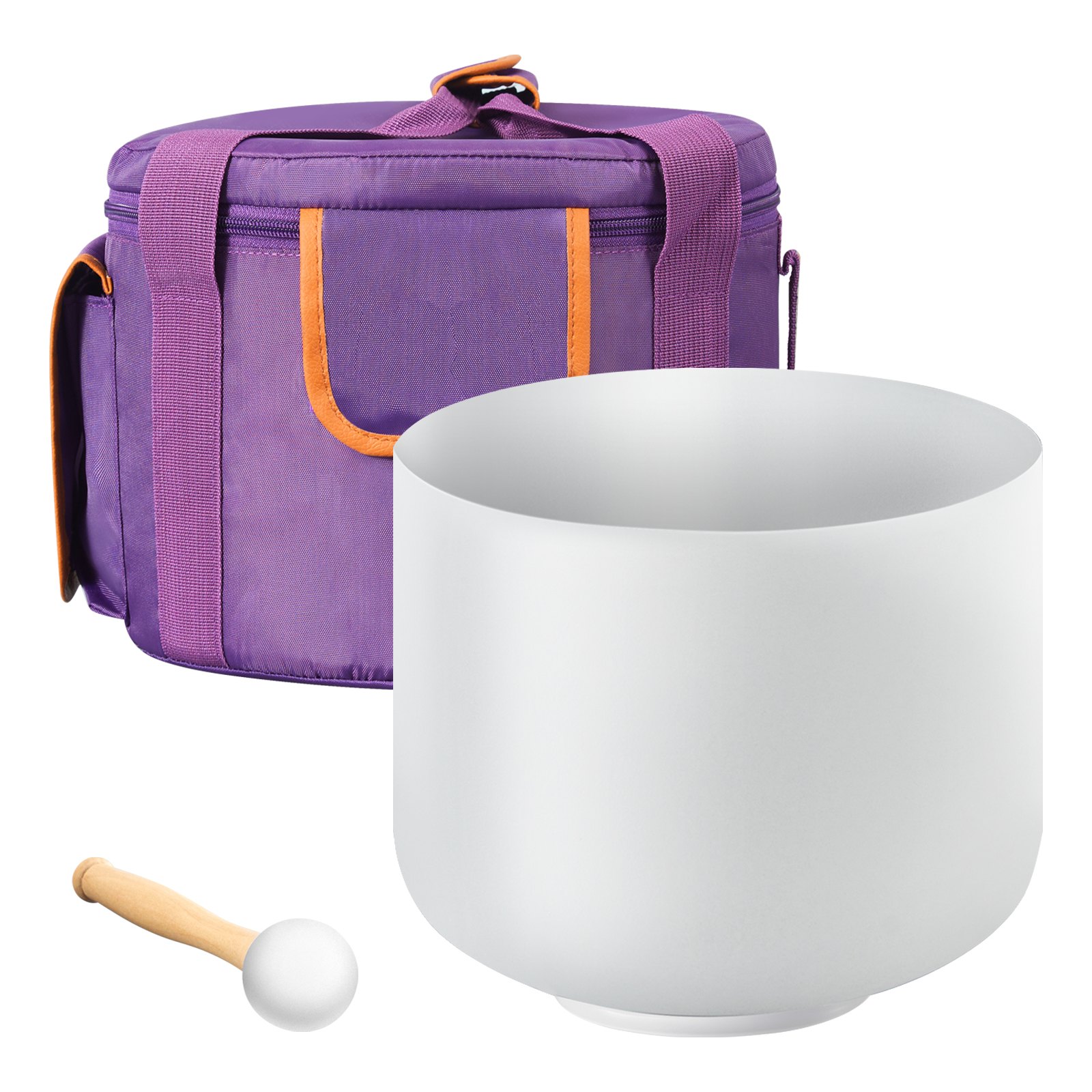 VEVOR Crystal Singing Bowl, 8-inch F Note Heart Chakra Singing Bowl, Portable Frosted Quartz Singing Bowl with Rubber Mallet, O-Ring and 8" Carrying Bag, Perfect for Meditation Yoga Sound Healing Bath