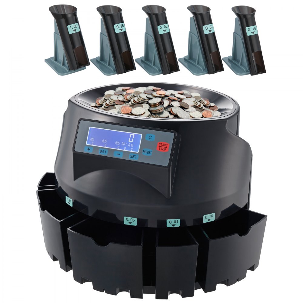 Frifreego US Coin Counter, Auto Coin Sorter/Wrapper/Roller Machine for Coins 1¢, 5¢, 10¢, 25¢, 1 Dollar, Max. Counting Speed 250 Coins/min, with