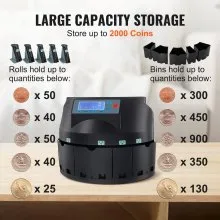 VEVOR USD Coin Sorter Coin Counter Wrapper and Roller 300 Coins/min LCD Display