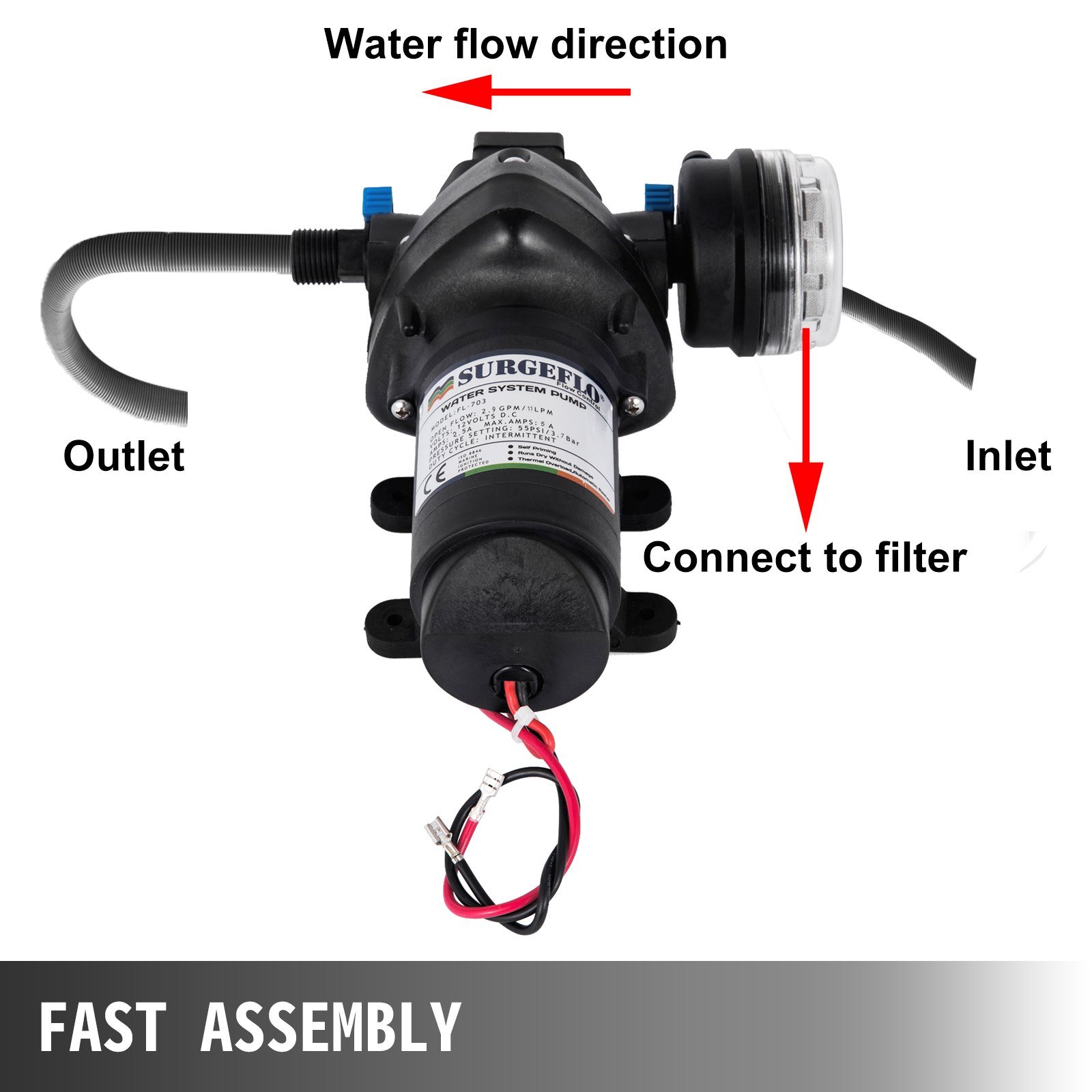 New FL-703 Diaphragm Water Pressure Pump 12V 5A 1.7Bar 25PSI Water Pump
