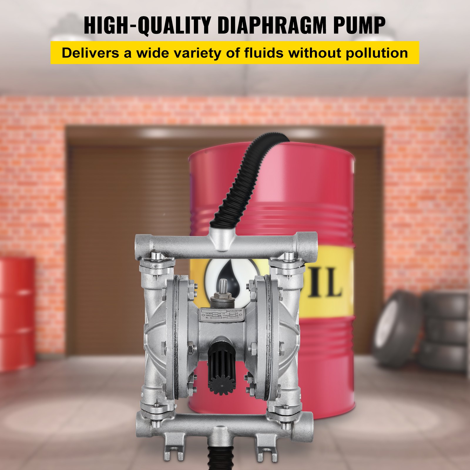 Vzduchem ovládané dvojité membránové čerpadlo VEVOR, 1/2 in vstup a výstup, tělo z nerezové oceli, 3 GPM & Max 90PSI, PTFE membránové pneumatické čerpadlo pro ropu, naftu, olej a kapaliny s nízkou viskozitou