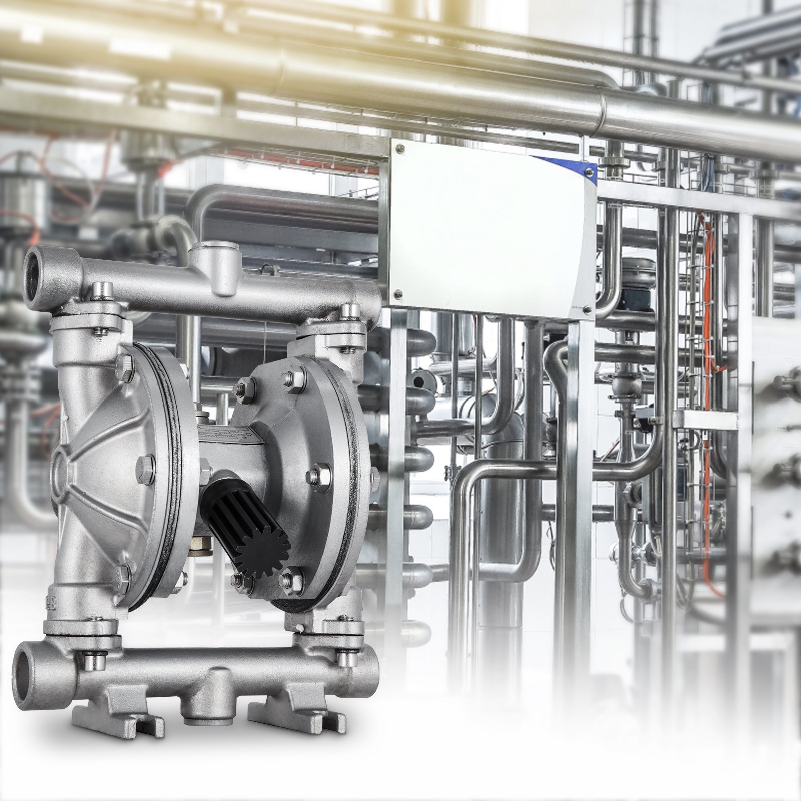 Vzduchem ovládané dvojité membránové čerpadlo VEVOR, 1/2 in vstup a výstup, tělo z nerezové oceli, 3 GPM & Max 90PSI, PTFE membránové pneumatické čerpadlo pro ropu, naftu, olej a kapaliny s nízkou viskozitou
