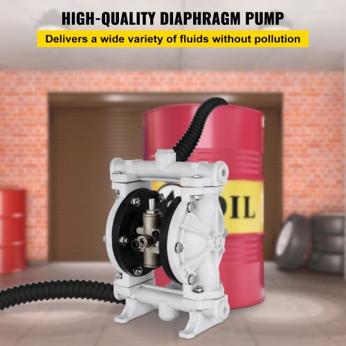 VEVOR Air-Operated Double Diaphragm Pump, 1/2 in Inlet & Outlet, Polypropylene Body, 13.2 GPM & Max 120PSI, PTFE Diaphragm Pneumatic Transfer Pump for Petroleum, Diesel, Oil & Low Viscosity Fluids