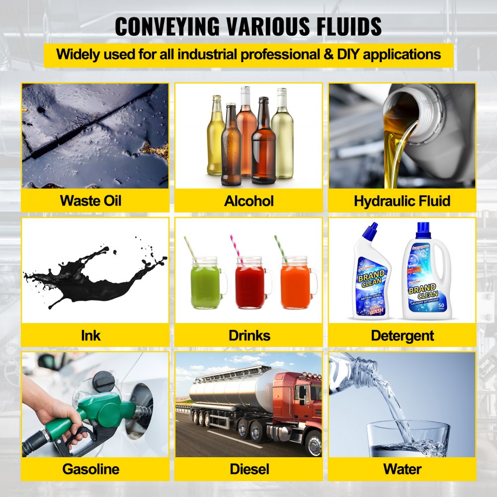 VEVOR Air-Operated Double Diaphragm Pump, Inlet & Outlet, Polypropylene Body, 9.5 L/min(2,5 GPM), PTFE Diaphragm Pneumatic Transfer Pump for Petroleum, Diesel, Oil & Low Viscosity Fluids