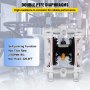VEVOR Air-Operated Double Diaphragm Pump, 1/2 in Inlet & Outlet, Polypropylene Body, 2.5 GPM & Max 80PSI, PTFE Diaphragm Pneumatic Transfer Pump for Petroleum, Diesel, Oil & Low Viscosity Fluids