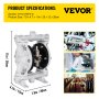VEVOR Air-Operated Double Diaphragm Pump, Inlet & Outlet, Polypropylene Body, 9.46 L/min, PTFE Diaphragm Pneumatic Transfer Pump for Petroleum, Diesel, Oil & Low Viscosity Fluids