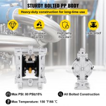 Air Double Diaphragm Pump 2.5GPM 150℉ 1/2Inch Inlet And Outlet