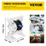 VEVOR Air Double Diaphragm Pump 7GPM 100PSI Polypropylene Diaphragm Water Pump with 1.3 cm Inlet & Outlet Ports Air Pump Diaphragm 6900.7 cm Max Head Air-operated Diaphragm Pump with Sealed Ball Valve