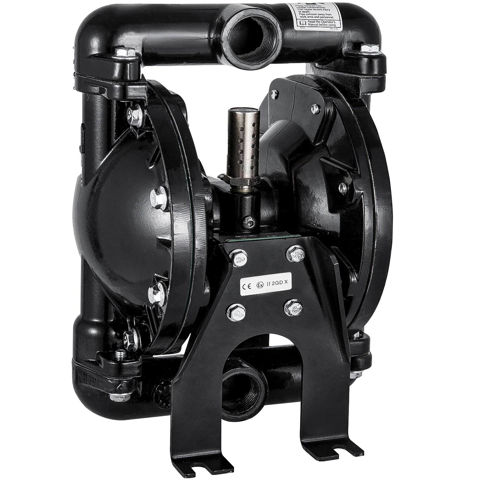 VEVOR diaphragm pump with black metallic casing and visible connecting pipes.