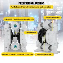 VEVOR Air-Operated Double Diaphragm Pump 1 inch Inlet/Outlet 30GPM Polypropylene Max 120PSI for Chemical and Industrial Use