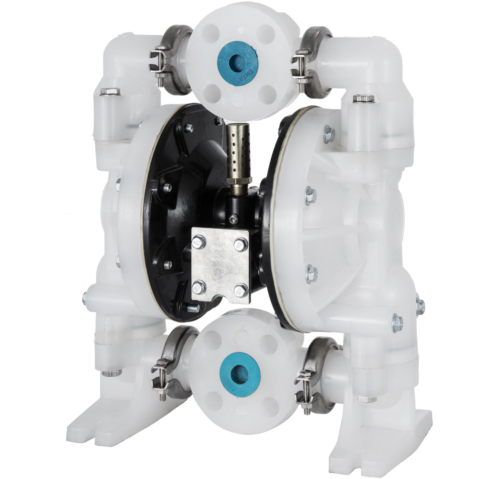 white VEVOR air-operated double diaphragm pump with blue and black components.