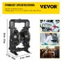 VEVOR double diaphragm pump, 26.4in height, industrial, lab, and winery environments.