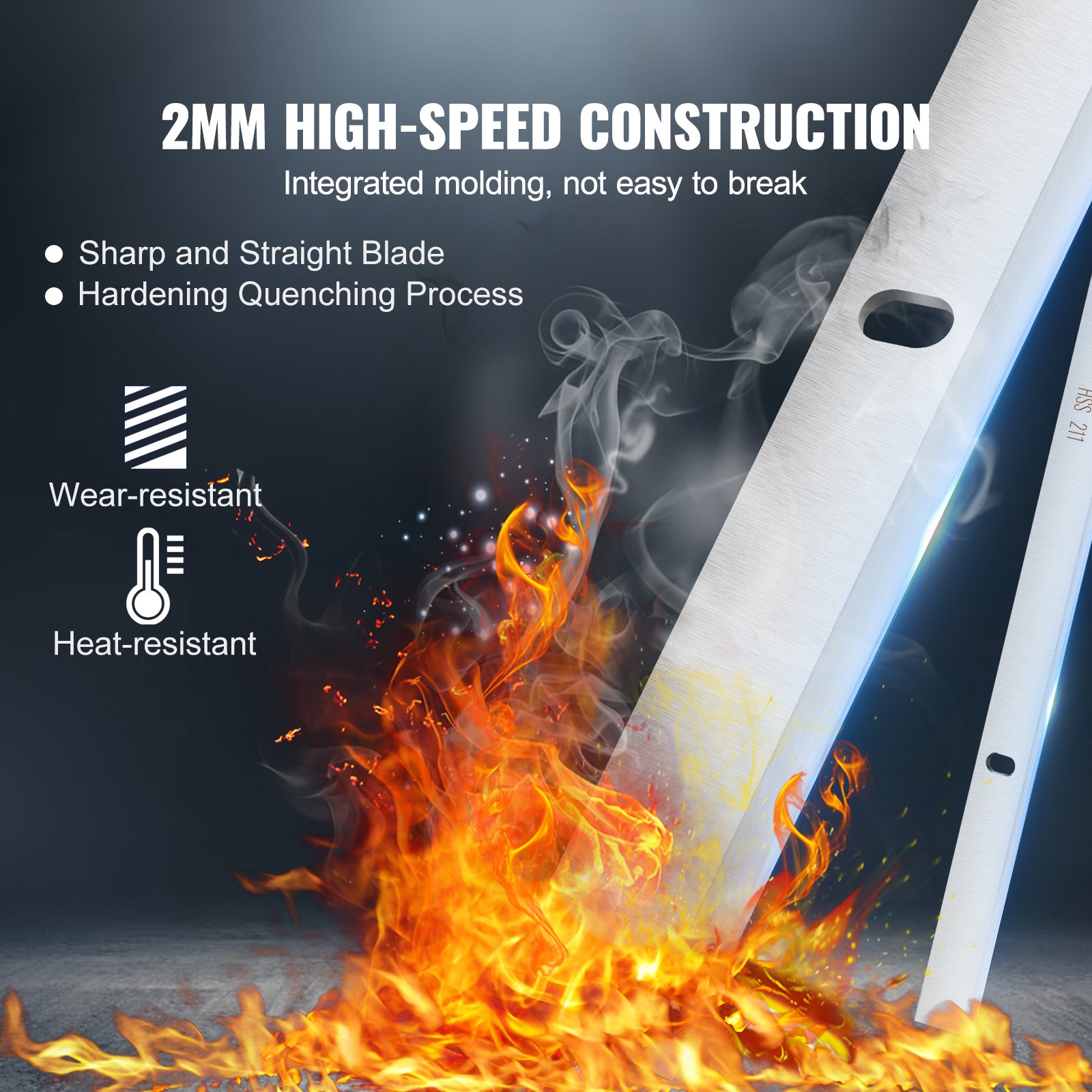 VEVOR Planer Blades Knives, 13-inch Thickness Planer Knives, 2 mm Thickened High Speed Steel Replacement HRC55-60 Hardness, Convenient Mounting Holes for Carpentry, Home DIY, Industries, Set of 3