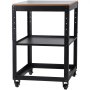 VEVOR planer stand with a sturdy metal frame, wooden top, and caster wheels for easy mobility.