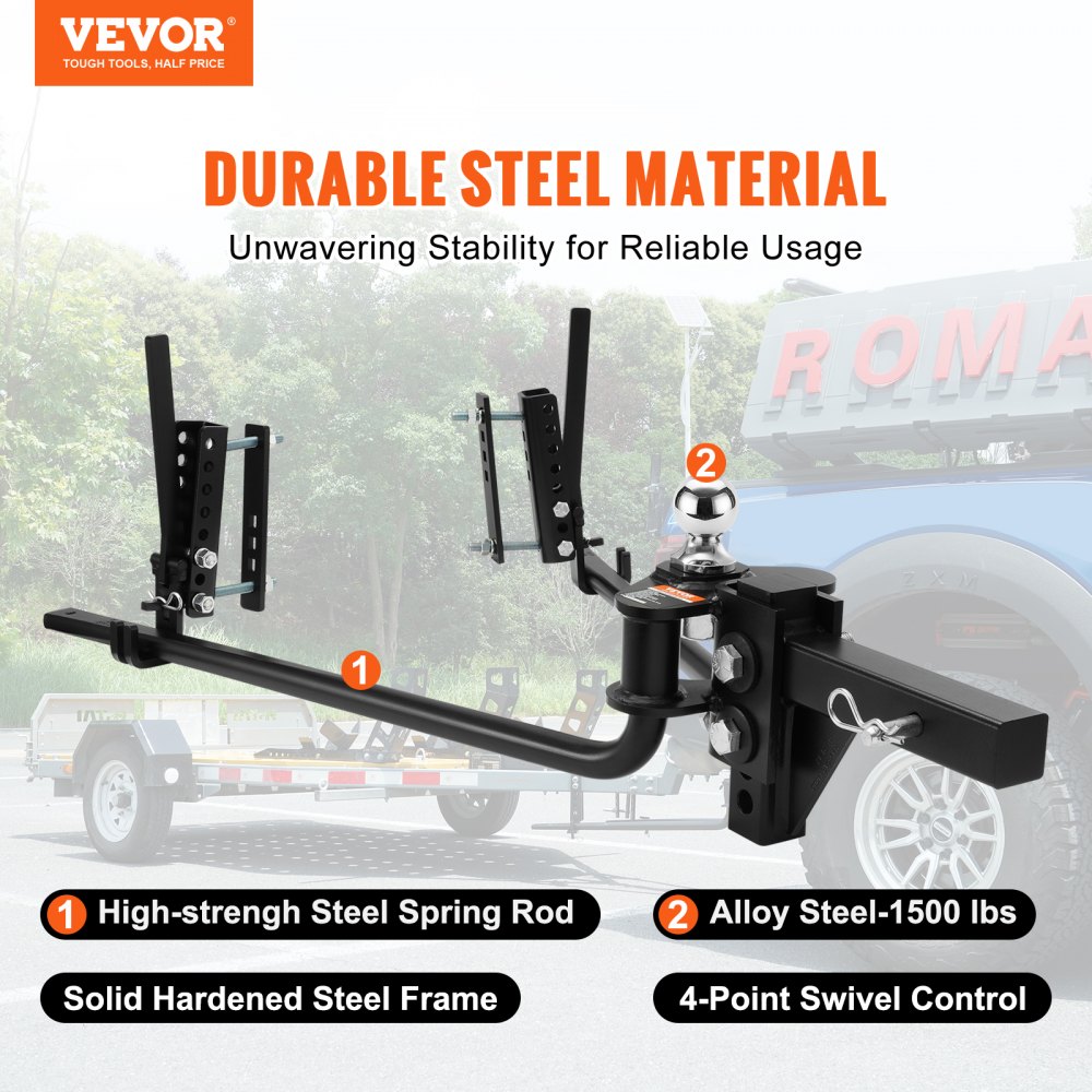 VEVOR Weight Distribution Hitch, 1,500 lbs Weight Distributing Hitches Kit with Sway Control for Trailer, 2-in Solid Steel Shank, 2-5/16 in Alloy