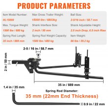 VEVOR Weight Distribution Hitch, 1,500 lbs Weight Distributing Hitches Kit with Sway Control for Trailer, 2-In Solid Steel Shank, 2-5/16 in Alloy Steel Ball, Powder Coated Load Leveling Hitch, Black