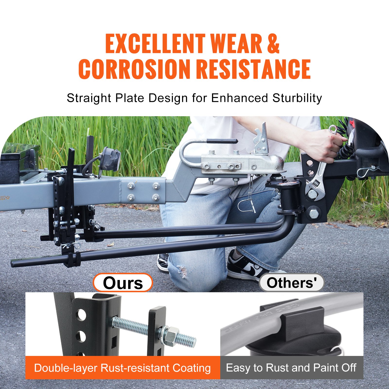 VEVOR Weight Distribution Hitch, 1,500 lbs Weight Distributing Hitches Kit with Sway Control for Trailer, 2-In Solid Steel Shank, 2-5/16 in Alloy Steel Ball, Powder Coated Load Leveling Hitch, Black