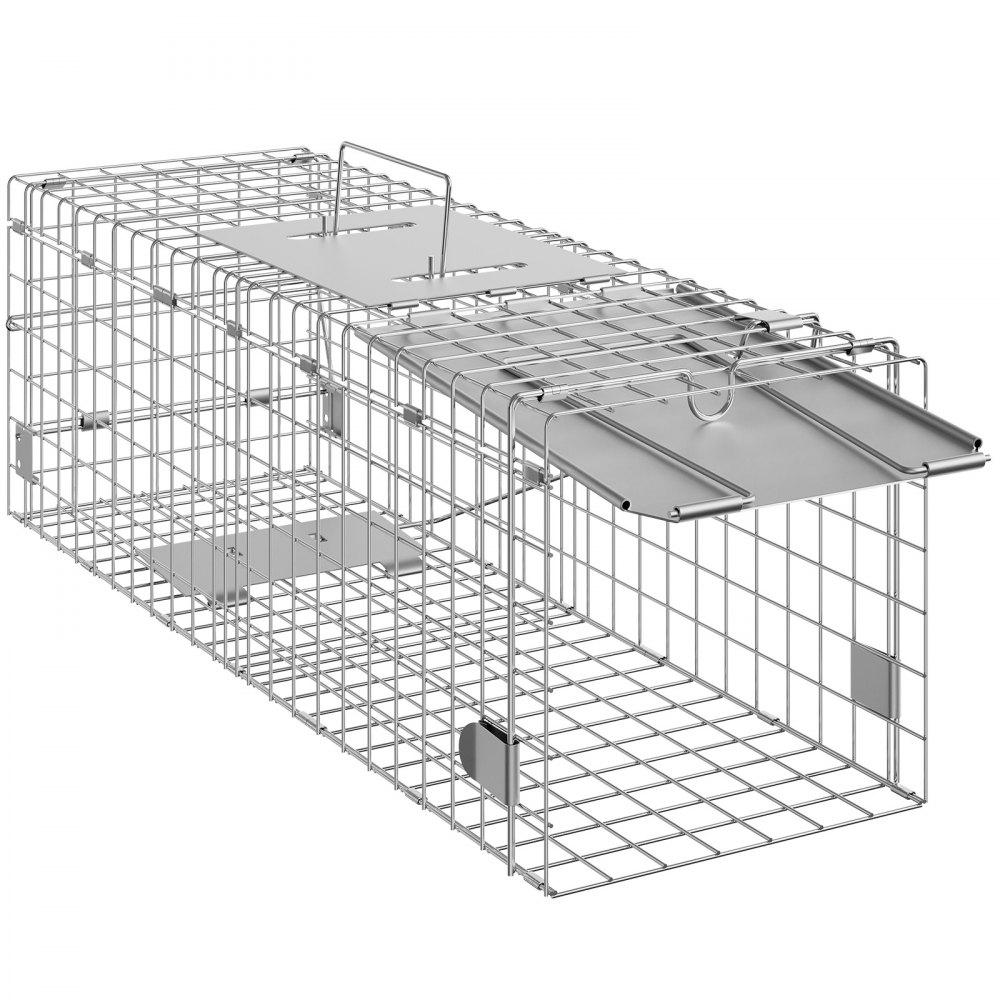 VEVOR Live Animal Cage Trap, 61 x 20.3 x 20.3 cm Humane Cat Trap Galvanized Iron, Folding Animal Trap with Handle for Rabbits, Stray Cats, Squirrels, Raccoons, Groundhogs and Opossums