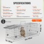 VEVOR Live Animal Cage Trap, 24" x 8" x 8" Humane Cat Trap Galvanized Iron, Folding Animal Trap with Handle for Rabbits, Stray Cats, Squirrels, Raccoons, Groundhogs and Opossums