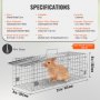 VEVOR Live Animal Cage Trap, 24" x 8" x 8" Humane Cat Trap Galvanized Iron, Folding Animal Trap with Handle for Rabbits, Stray Cats, Squirrels, Raccoons, Groundhogs and Opossums