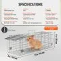 VEVOR Live Animal Cage Trap, 61 x 20.3 x 20.3 cm Humane Cat Trap Galvanized Iron, Folding Animal Trap with Handle for Rabbits, Stray Cats, Squirrels, Raccoons, Groundhogs and Opossums