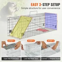 VEVOR Live Animal Cage Trap, 24" x 8" x 8" Humane Cat Trap Galvanized Iron, Folding Animal Trap with Handle for Rabbits, Stray Cats, Squirrels, Raccoons, Groundhogs and Opossums