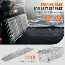 VEVOR Live Animal Cage Trap, 24" x 8" x 8" Humane Cat Trap Galvanized Iron, Folding Animal Trap with Handle for Rabbits, Stray Cats, Squirrels, Raccoons, Groundhogs and Opossums