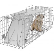 VEVOR Live Animal Cage Trap, 24" x 8" x 8" Humane Cat Trap Galvanized Iron, Folding Animal Trap with Handle for Rabbits, Stray Cats, Squirrels, Raccoons, Groundhogs and Opossums