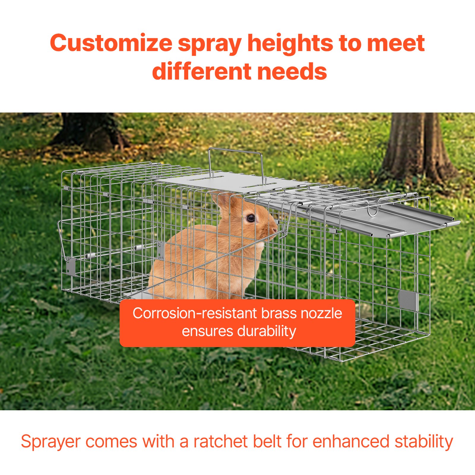 VEVOR Live Animal Cage Trap, 61 x 20.3 x 20.3 cm Humane Cat Trap Galvanized Iron, Folding Animal Trap with Handle for Rabbits, Stray Cats, Squirrels, Raccoons, Groundhogs and Opossums