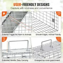 VEVOR Live Animal Cage Trap, 31" x 10" x 12" Humane Cat Trap Galvanized Iron, Folding Animal Trap with Handle for Rabbits, Stray Cats, Squirrels, Raccoons, Groundhogs and Opossums
