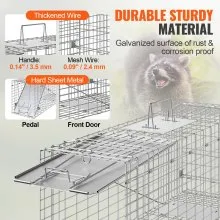 VEVOR Live Animal Cage Trap, 31" x 10" x 12" Humane Cat Trap Galvanized Iron, Folding Animal Trap with Handle for Rabbits, Stray Cats, Squirrels, Raccoons, Groundhogs and Opossums