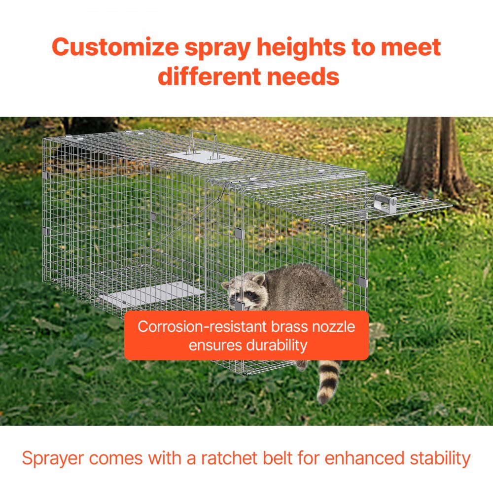 VEVOR Live Animal Cage Trap, 42" x 16" x 18" Humane Cat Trap Galvanized Iron, Folding Animal Trap with Handle for Stray Dogs, Armadillos, Raccoons, Marmots, Foxes