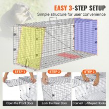 VEVOR Live Animal Cage Trap, 42" x 16" x 18" Humane Cat Trap Galvanized Iron, Folding Animal Trap with Handle for Stray Dogs, Armadillos, Raccoons, Marmots, Foxes