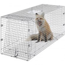 VEVOR Piège à cage pour animaux vivants, 42" x 16" x 18" Piège à chat sans cruauté en fer galvanisé, piège à animaux pliable avec poignée pour chiens errants, tatous, ratons laveurs, marmottes, renards