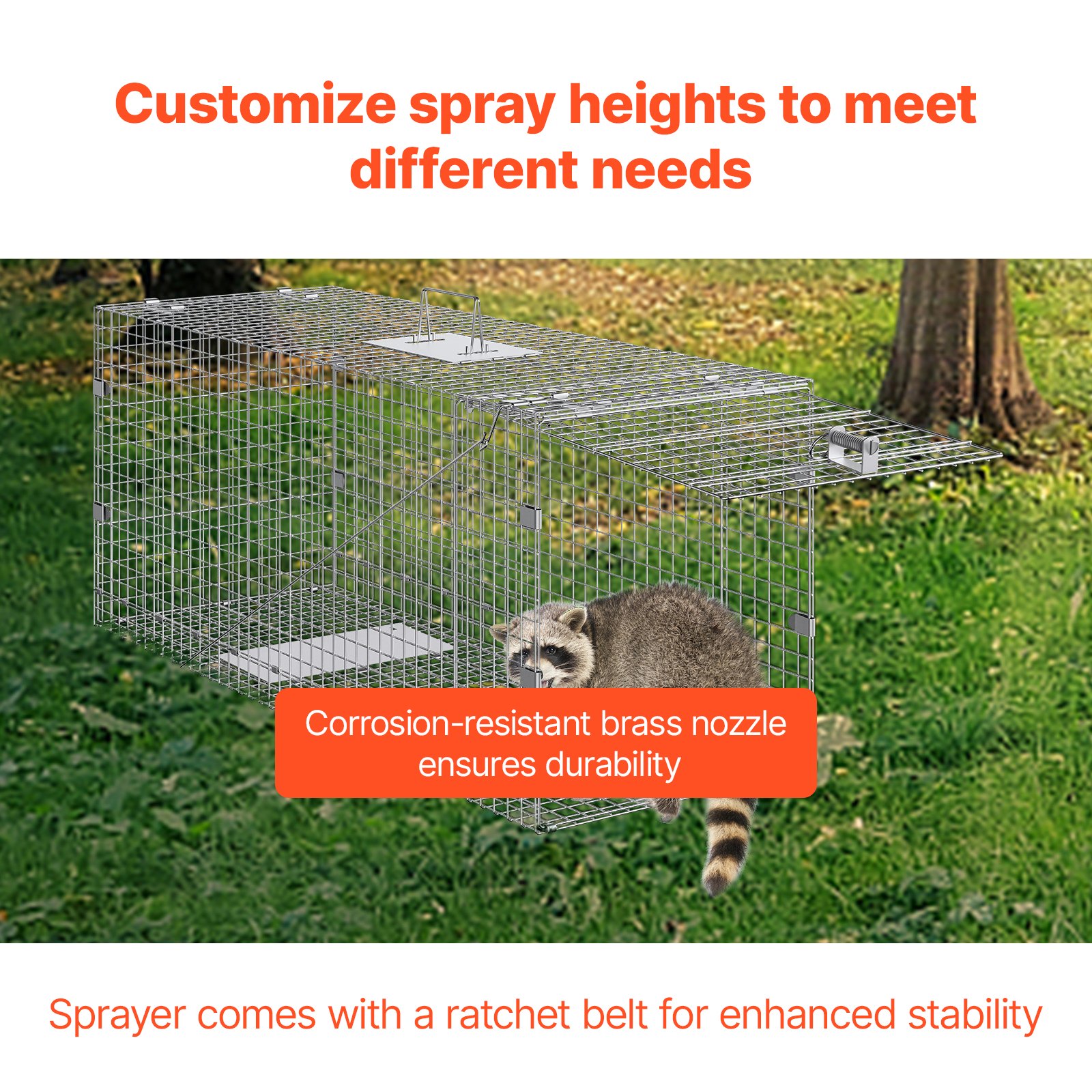 VEVOR Live Animal Cage Trap, 42" x 16" x 18" Humane Cat Trap Galvanized Iron, Folding Animal Trap with Handle for Stray Dogs, Armadillos, Raccoons, Marmots, Foxes