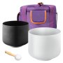 VEVOR 2PCS Crystal Singing Bowls, 8-inch and 10-inch A & F Note Singing Bowls, Frosted Quartz Singing Bowl with 10" Carrying Bag, 1 Rubber Mallet and 2 O-Rings, Ideal for Meditation Yoga Sound Healing