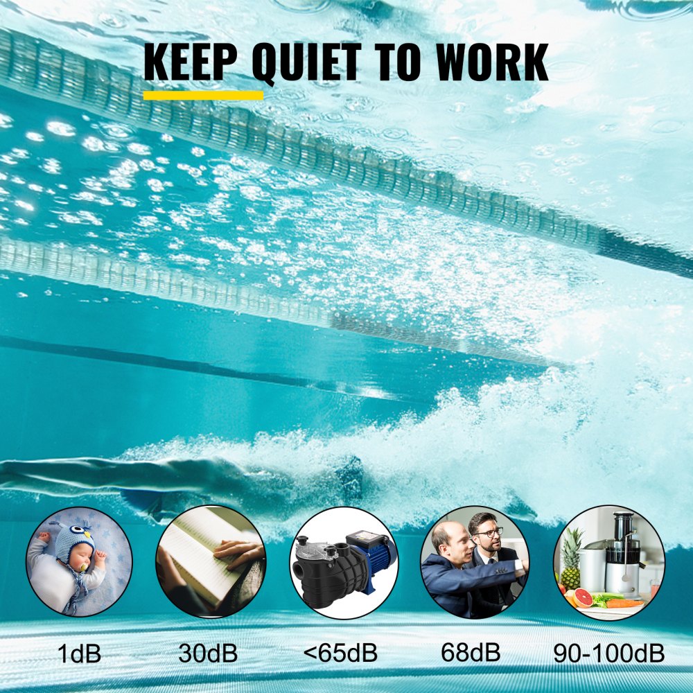 VEVOR 750 W(1 HP) Pool Pump, 15000 L/h 750W Pool Pump In/Ground Swimming Pool Pump with Strainer Basket Pool Pump Motor for Clean Swimming Pool Water 50 mm(1.97") Inlet/Outlet pool filter pump with 2 Fitting Hoses