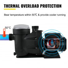 VEVOR 1 HP Pool Pump, 19200 L/h 750W Pool Pump In/Ground Swimming Pool Pump with Strainer Basket Pool Pump Motor for Clean Swimming Pool Water 1.97" Inlet/Outlet pool filter pump with 2 Fitting Hoses