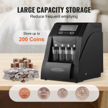 VEVOR USD Coin Sorter with LCD Screen Display Holds up to 200 Coins 4 Coin Tubes