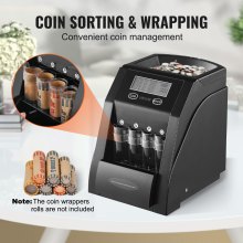 VEVOR USD Coin Sorter with LCD Screen Display Holds up to 200 Coins 4 Coin Tubes