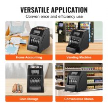 VEVOR USD Coin Sorter with LCD Screen Display Holds up to 200 Coins 4 Coin Tubes
