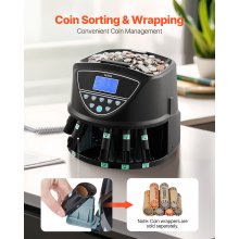 USD Coin Sorter with Screen Display Holds up to 1500 Coins 5 Coin Tubes