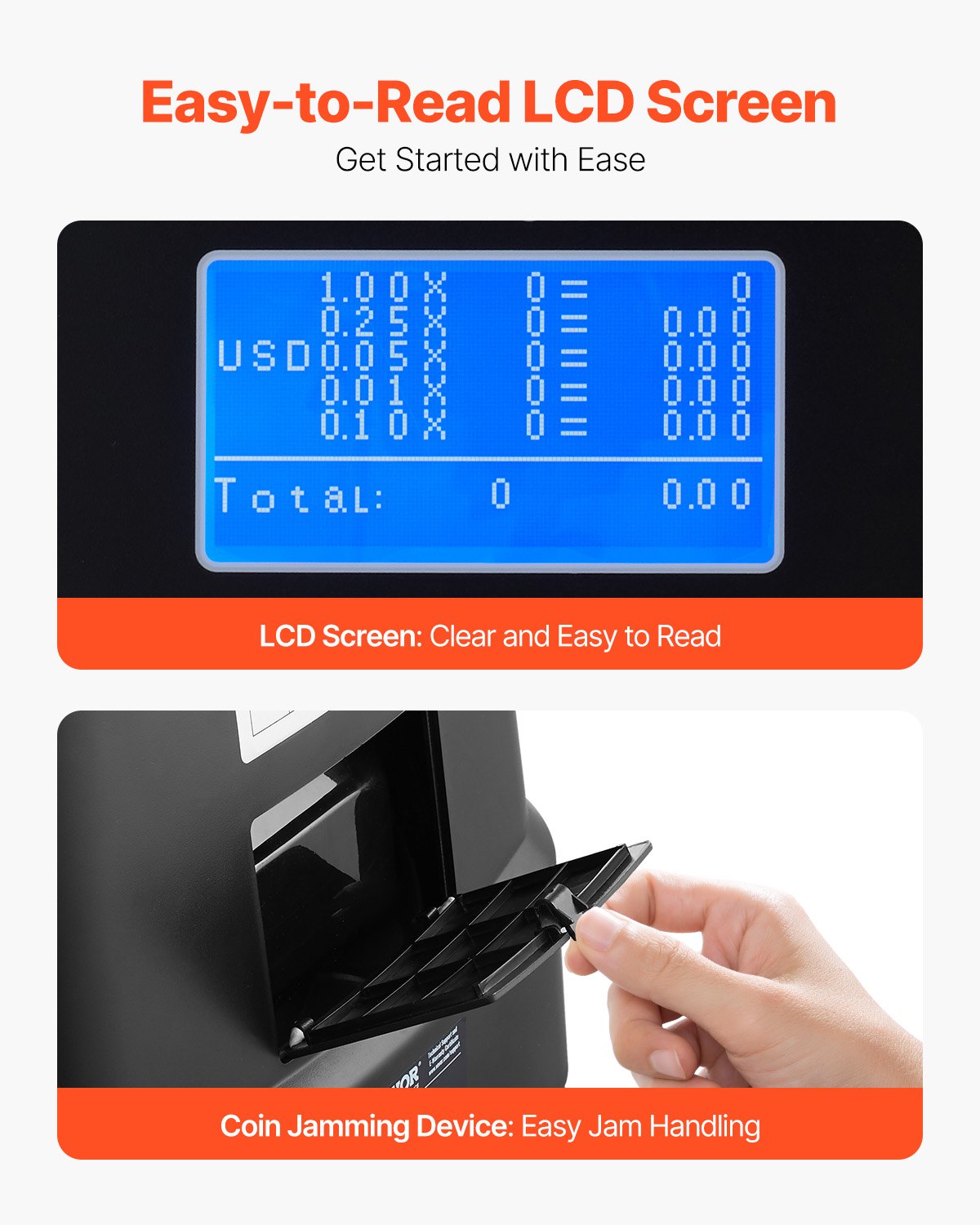 VEVOR USD Coin Sorter, Coin Counter Machine for 5 Kinds of USD Coins, Coin Sorter and Wrapper Machine Holds up to 2000 Coins, Screen Display Coin Storage Included 5 Coin Tubes and Boxes