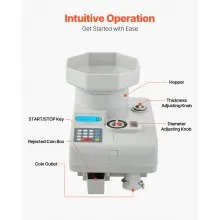 VEVOR High Speed Coin Counter, Professional Coin Sorter with Anti-Jam Tech, Heavy Duty Bank Grade Automatic Coin Sorter and Wrapper Machine for All Coins, Suitable for International Coins and Tokens