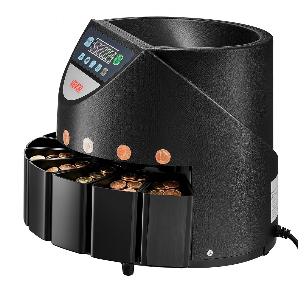 VEVOR Coin Counter Machine, 8 Denominations, Accurate Coin Sorter Machine, Sorts Up to 147 Coins Per Minute, Change Counter Sorter with LED Display, Smooth Operation, Batch Feature, Holds 850 Coins