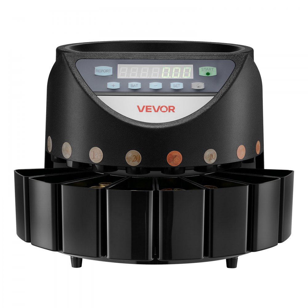 VEVOR Coin Counter Machine, 8 Denominations, Accurate Coin Sorter Machine, Sorts Up to 147 Coins Per Minute, Change Counter Sorter with LED Display, Smooth Operation, Batch Feature, Holds 850 Coins