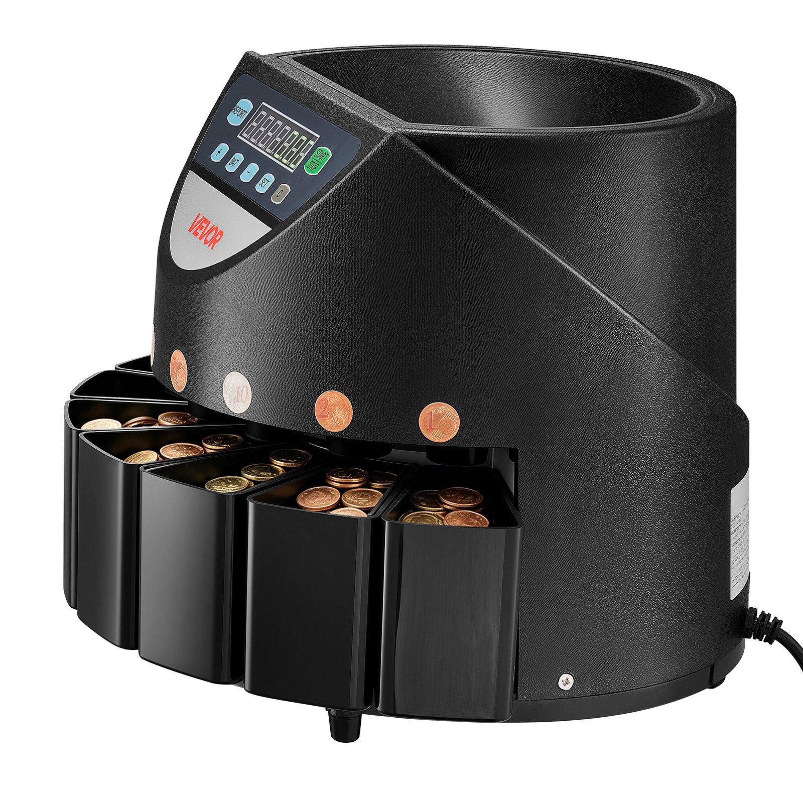 VEVOR Coin Counter Machine, 8 Denominations, Accurate Coin Sorter Machine, Sorts Up to 147 Coins Per Minute, Change Counter Sorter with LED Display, Smooth Operation, Batch Feature, Holds 850 Coins